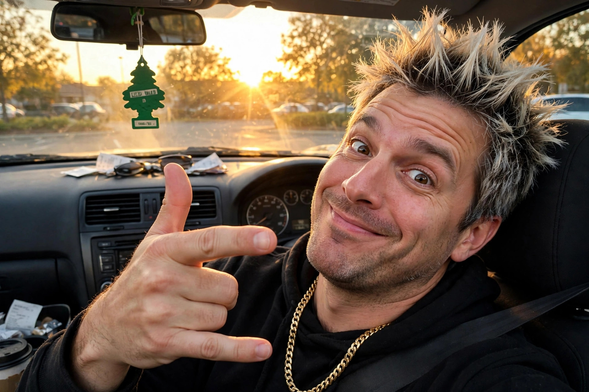Sample roast subject: car selfie
